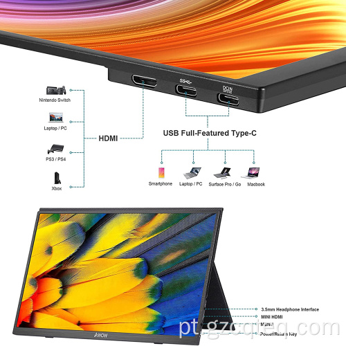 15,6 polegadas monitor portátil FHD 1080p IPS